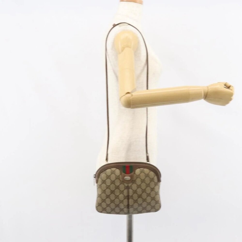 GUCCI GG Supreme Web Sherry Line Bag PVC Beige Gold 904 02 047 Auth 156831